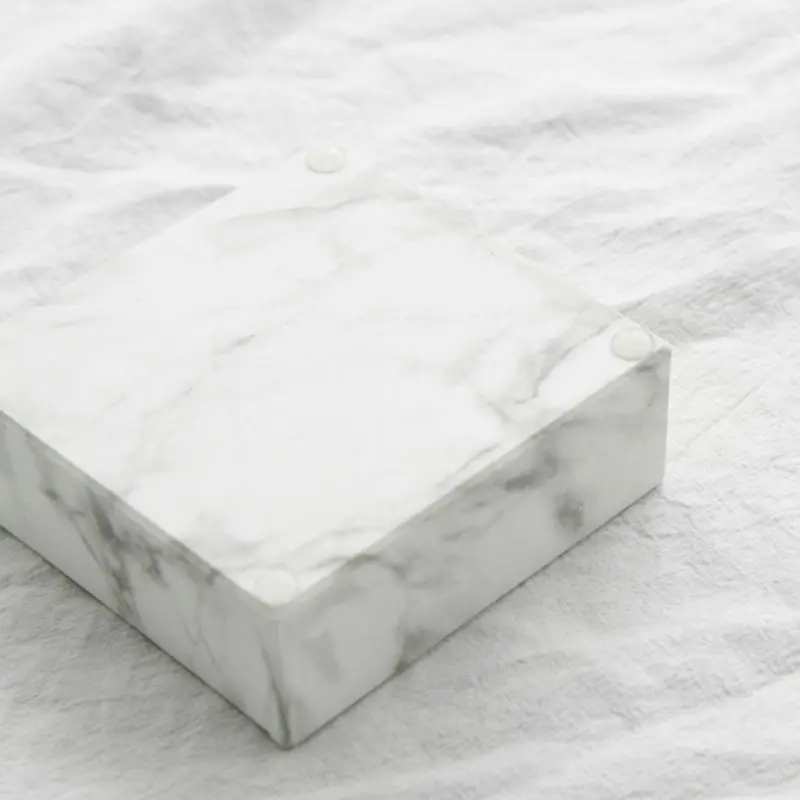 Marble Pattern Square Memo Box Sticky Note Storage Card Holder Organizer Supply