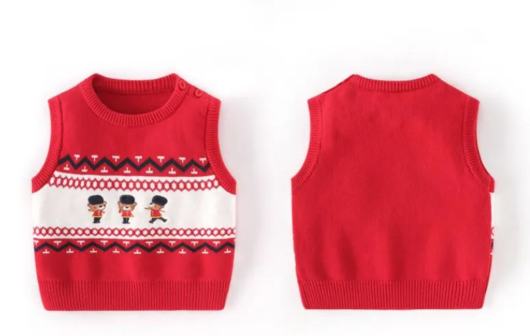 Kleinkind Junge Soldat Gestrickte Weste Tops Baby Cartoon Strickwaren Kinder Stickerei Bär Sleeveless Stricken Pullover Frühling Baby Kleidung – Detail 3