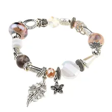 W026, BIGBING, ювелирное изделие, модный, розовый, кристалл, шарм, лист, цветок, бусины, браслет, женский браслет, модный браслет, модное ювелирное изделие
