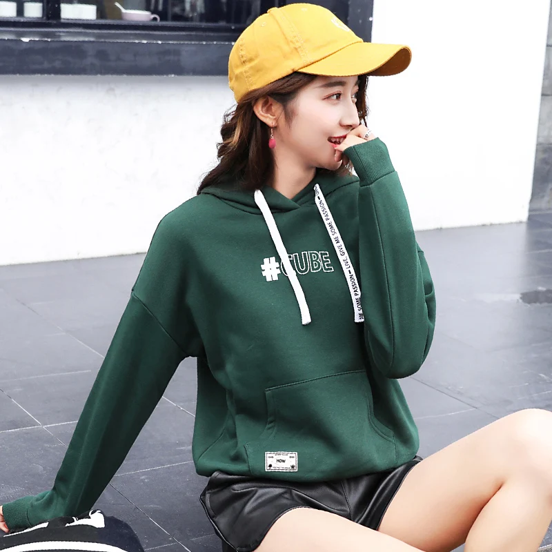 green Осень Харадзюку Kpop толстовка женская уличная одежда толстовка женская s одежда женские s Топы с длинными рукавами - Цвет: green