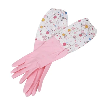 

New Floral Flower Long Cuff Rubber Gloves Dishwashing Gloves Kitchen Gloves(Long Sleeve)