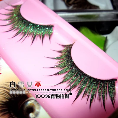 Sparkling green dense exaggerated false eyelashes Cosplay stage creative modern competition special Latin dance