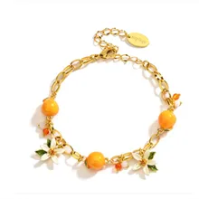 

High Grade Orange Flower Hand Chain Placed With 18K Gold Women Sweet Cute Bracelet Birthday Gift Hand Fashion Accessories C278