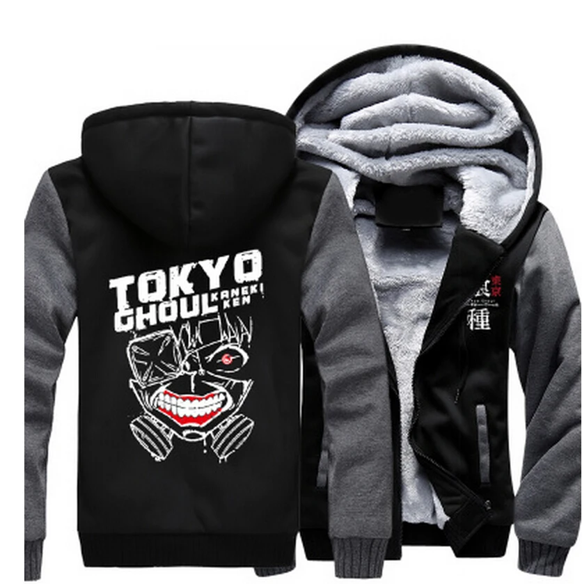 Аниме Токийский Гуль Кен Kaneki cosply утепленная толстовка с принтом, куртка на молнии, зимние толстовки, пальто с длинным рукавом, повседневная мужская куртка с капюшоном
