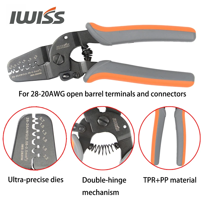 IWISS Mini Micro Open Barrel Crimper Tools IWS-2820 for Crimping 28-20AWG JAM, Molex, Tyco, JST Terminals and Connectors