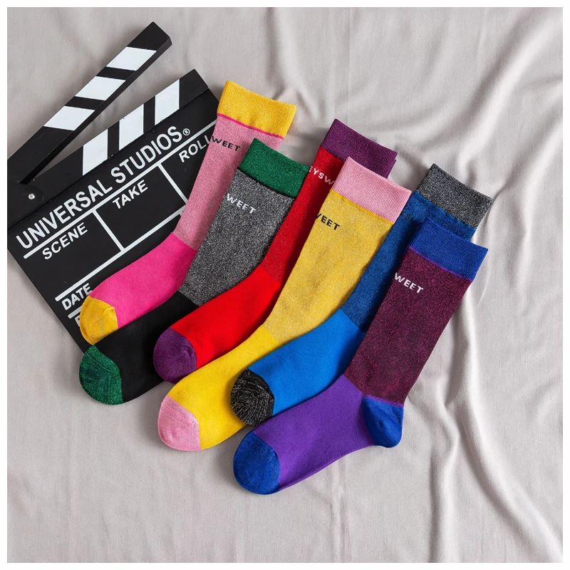 Winter Women Socks Harajuku Stitching Color Socks Women 100 Cotton 1 Pair Kawaii Size 35-39 Korean