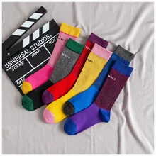 Winter Women Socks Harajuku Stitching Color Socks Women 100 Cotton 1 Pair Kawaii Size 35-39 Korean