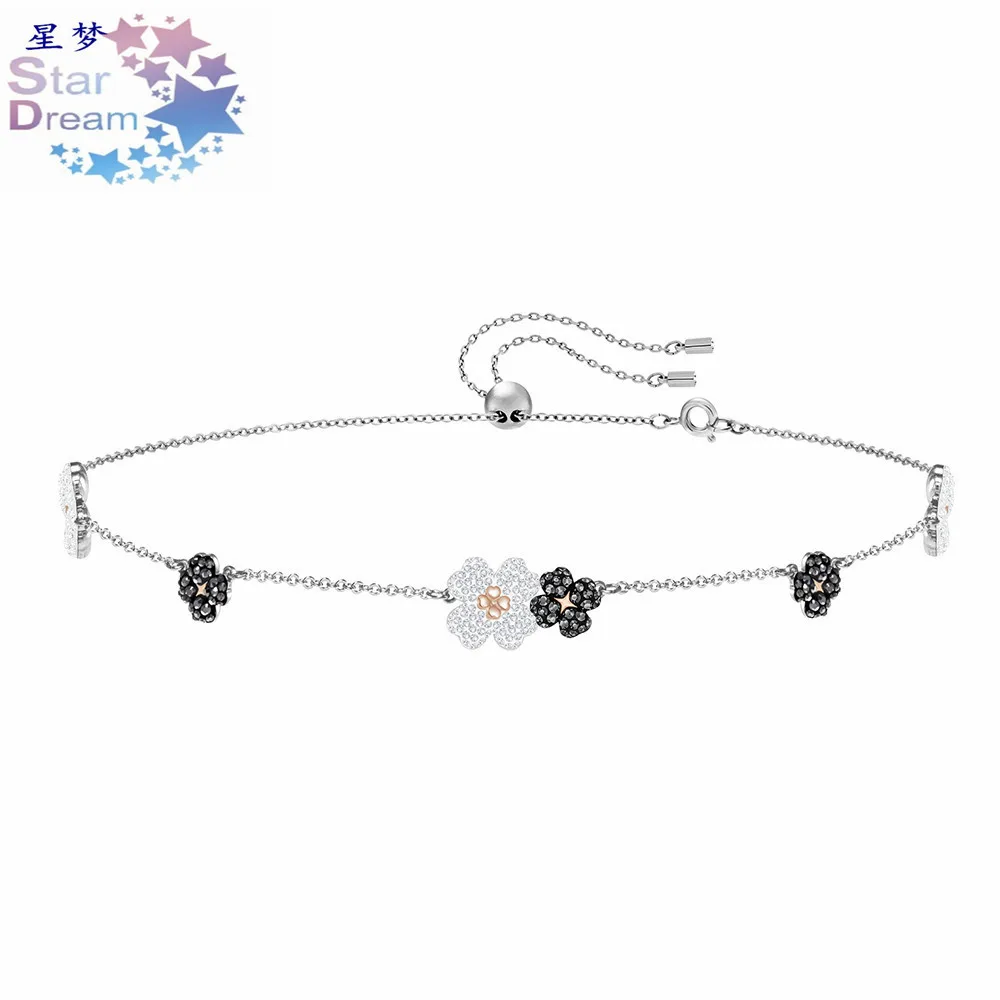 

Swarovski Element Black And White Clover Crystal Beam Necklace Non-mainstream Women's Flower Choker Wholesale