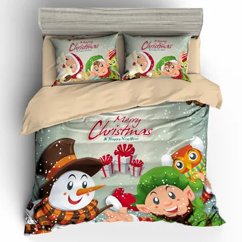 

BEST.WENSD Merry christmas happy new year bedding set blue Cute double bed cover set Super King size duvet cover set Santa Claus