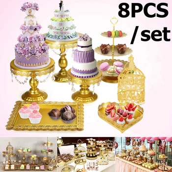 

8Pcs 3 Tier Cake Stand Afternoon Tea Wedding Plates Party Tableware New Bakeware Plastic Tray Display Rack Cake Decorating Tools