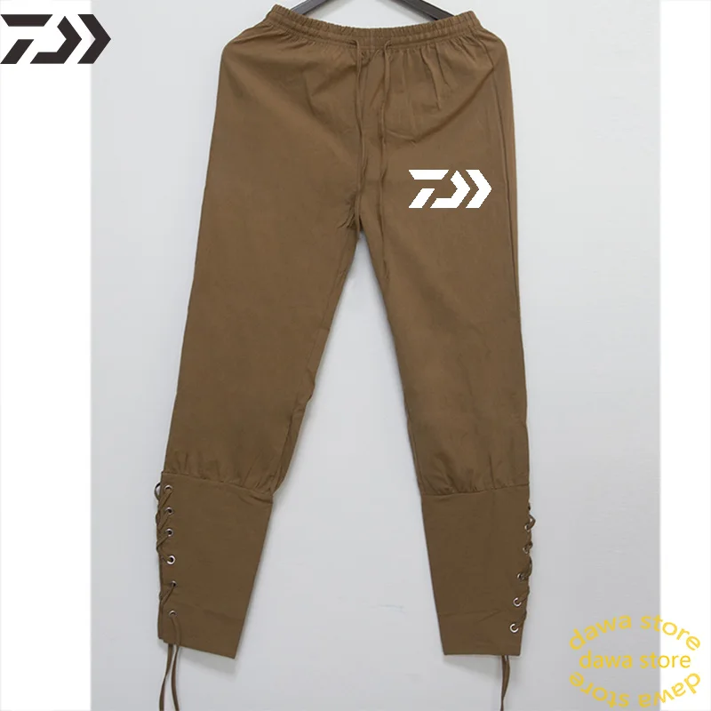 Daiwa, хлопковые брюки для рыбалки, мужские, на открытом воздухе, для походов, дышащие, на шнуровке, брюки, одноцветные, сохраняющие тепло, одежда для рыбы, Лоскутная, Термоодежда