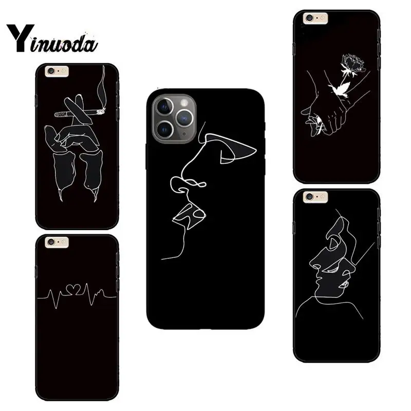 Художественная белая линия Kiss Love Heart Flower Rose PhoneCase для iphone 13 12 8 7 6 6S Plus X XS MAX 5 5S SE XR 11 pro
