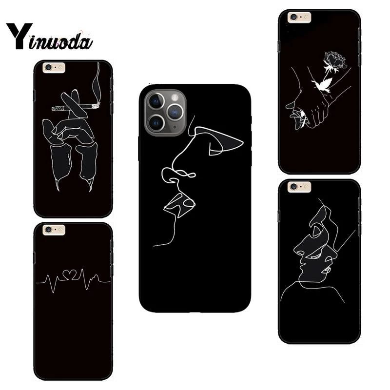 Yinuoda Art White Line Kiss Love Heart Flower Rose Phonecase For Iphone 12 8 7 6 6s Plus X Xs Max 5 5s Se Xr 11 11 12 Pro Promax Phone Case Covers Aliexpress