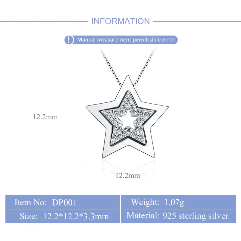 Pendant Necklace Silver Necklace Silver Pendant Silver Necklace Charms CLUCI Real 925 Sterling Silver Double Star Shaped Pendant for Women Necklace Jewelry Making Zircon Charms Only Pendant DP001SB