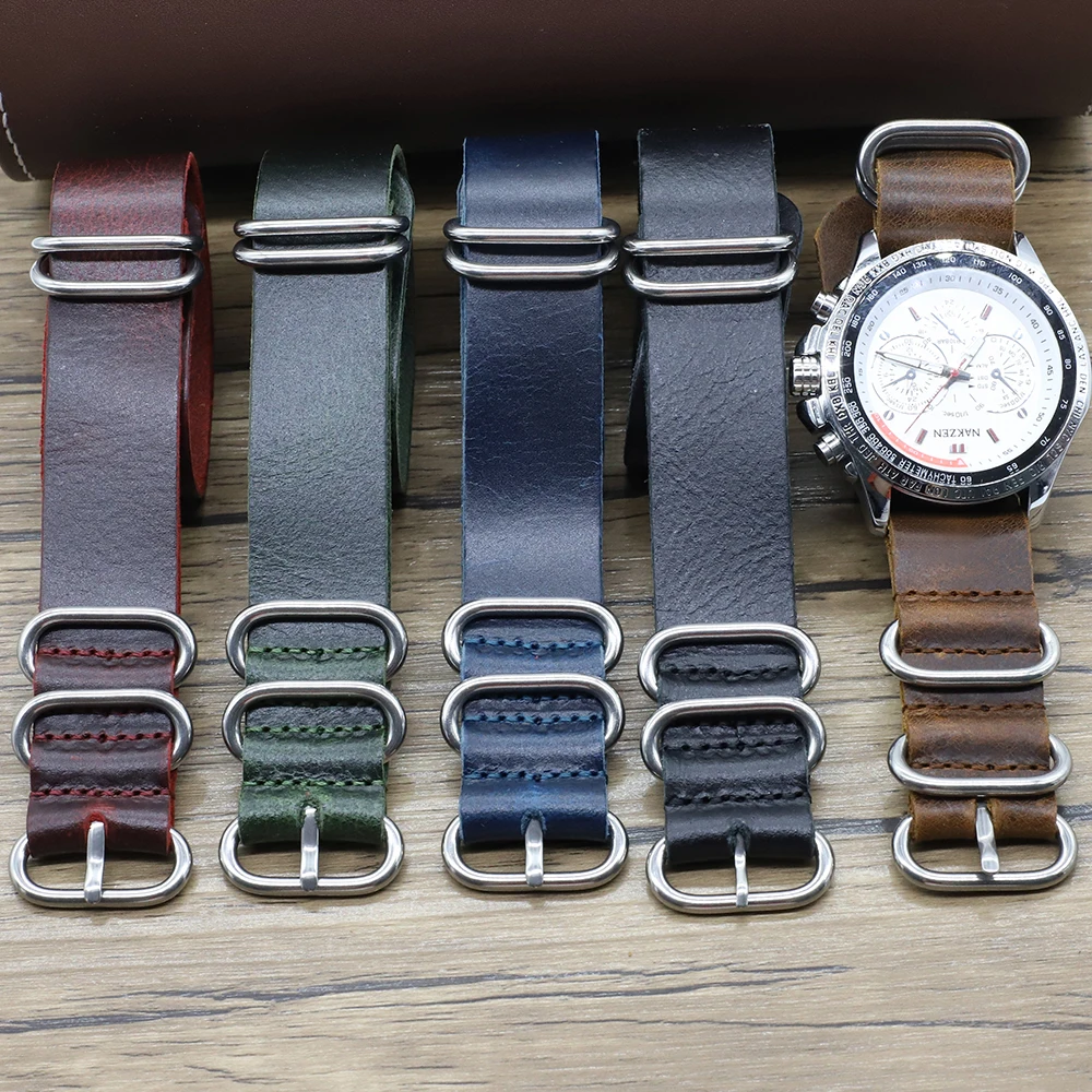 Vintage Genuine Leather Nato Watch Band Strap 18mm 20mm 22mm 24mm