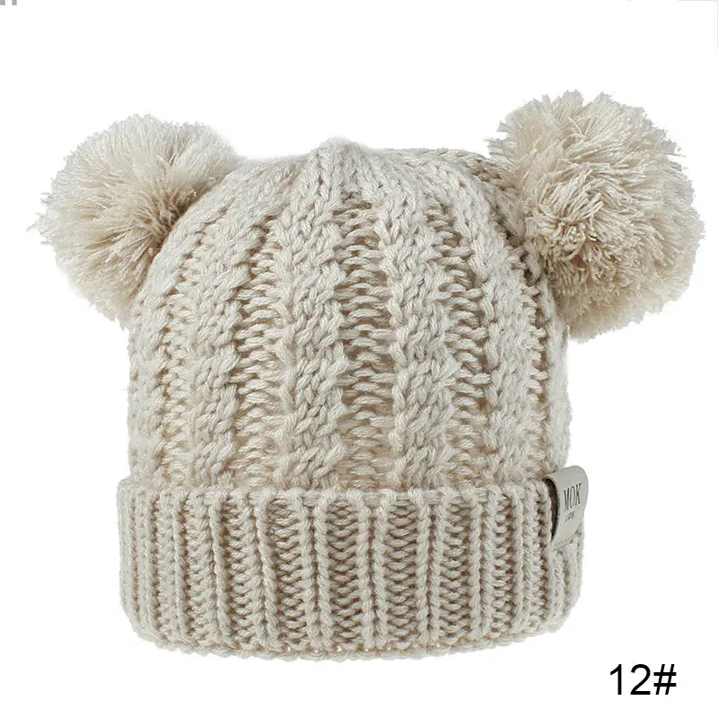 RUINPOP Beanie шляпа с двойным помпоном детская шапка Skullies шапка Детские Зимние трикотажные шапки для детей модный дизайн - Цвет: L