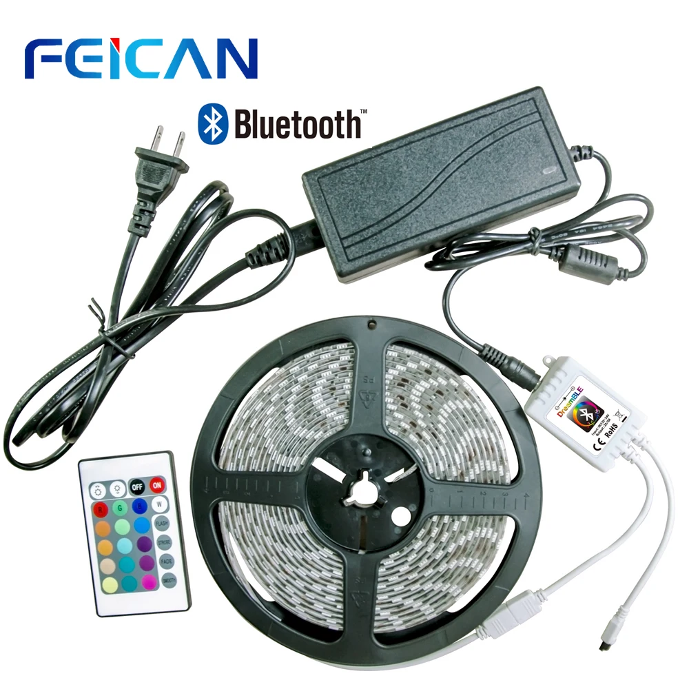 

Bluetooth RGB LED Strip SMD5050 24Key 44key WIFI IR Remote Controller 5M 60LED/m 12V 6A Power Adapter Home Decoration Lamps