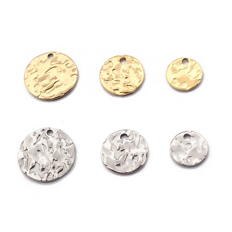 10pcs Stainless Steel Round Hammered Charms