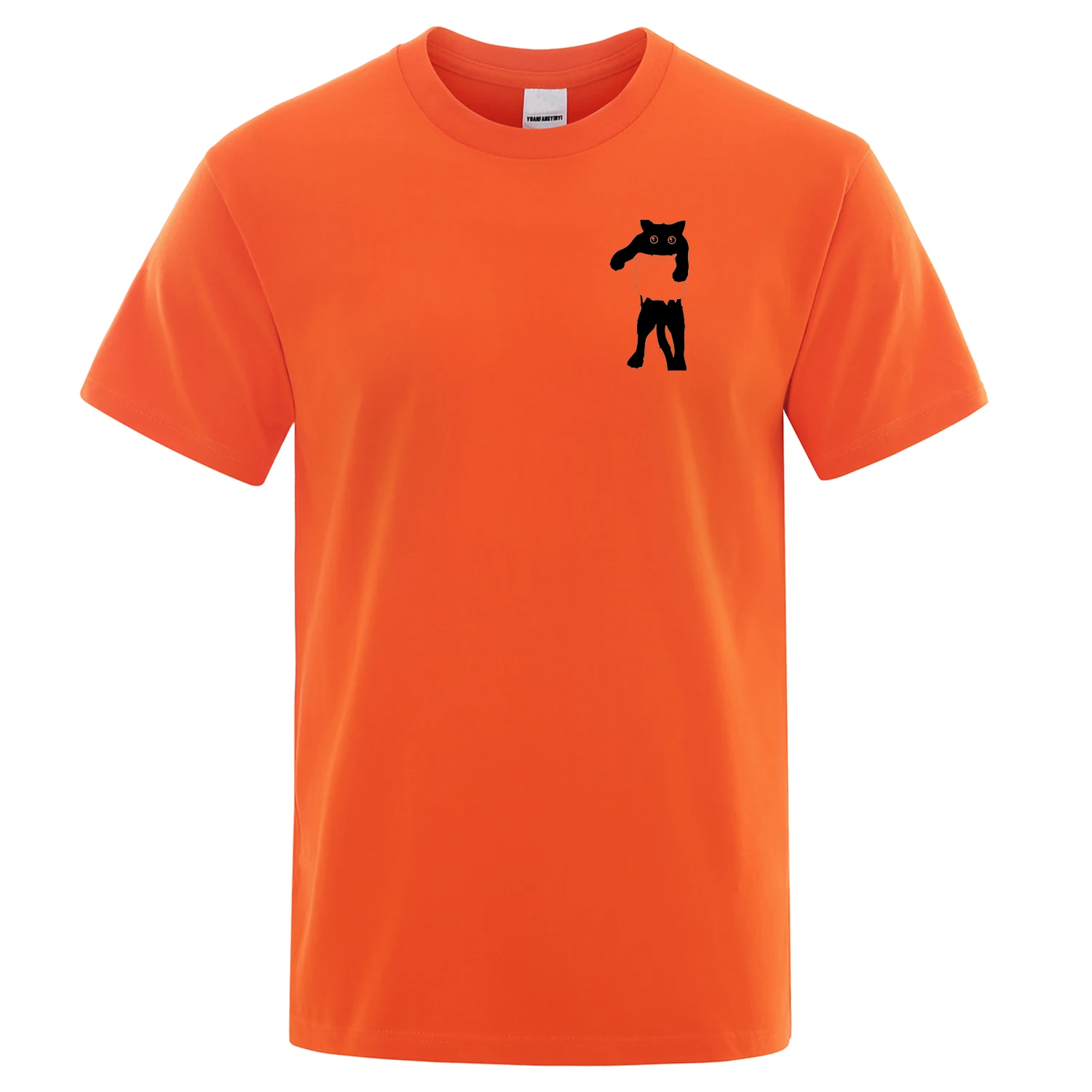Мужские футболки Летняя мода Новые топы Мужские Забавные футболки с принтом кота в кармане повседневные хлопковые футболки свободные мужские футболки - Цвет: orange 1