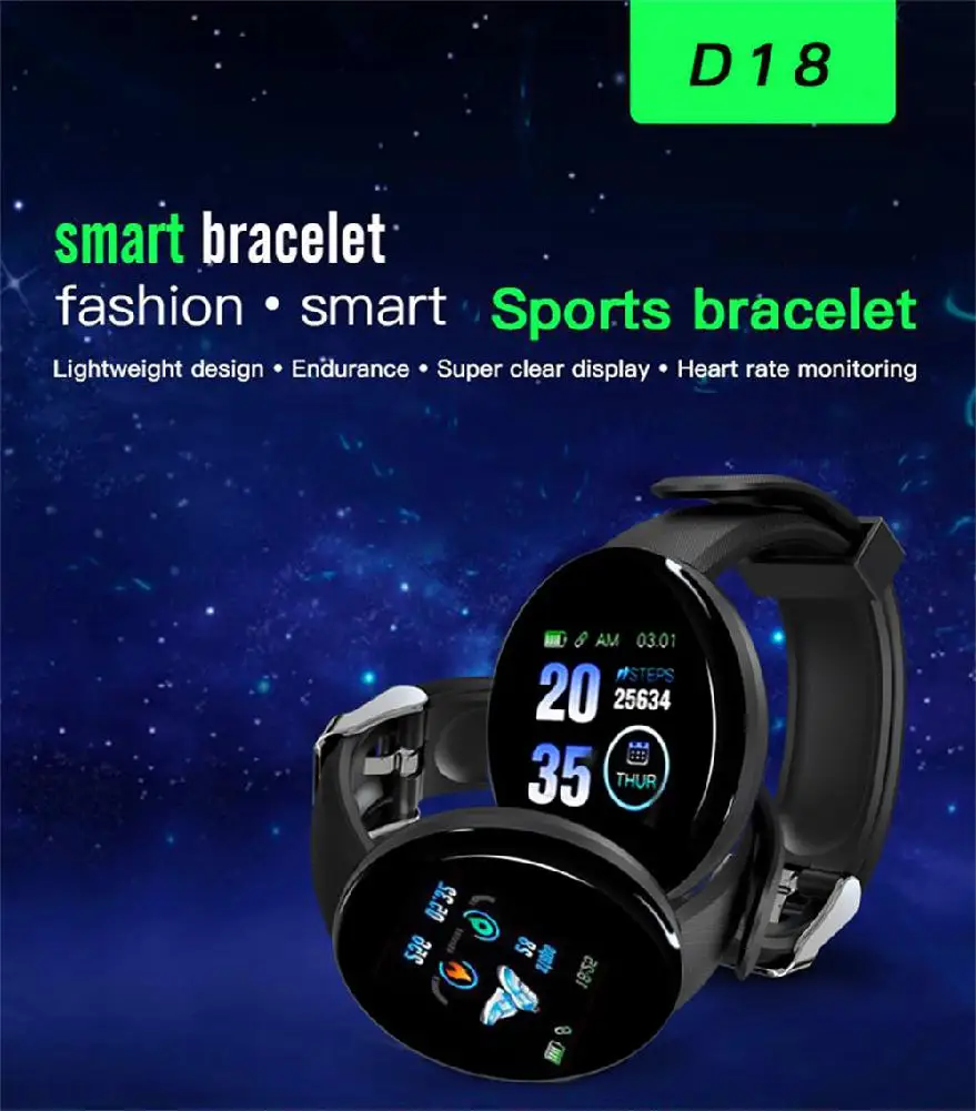 D18 Bluetooth Смарт часы Браслет фитнес трекер сердечного ритма кровяное давление водонепроницаемый спортивный браслет Pk M3 M4 Smartwatch