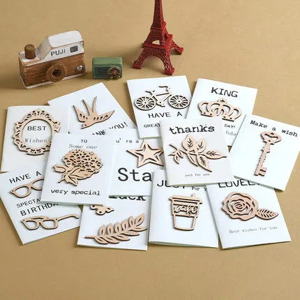 

6pcs Mini Birthday Cards Wood Gift Message Kids Party Greeting Cards