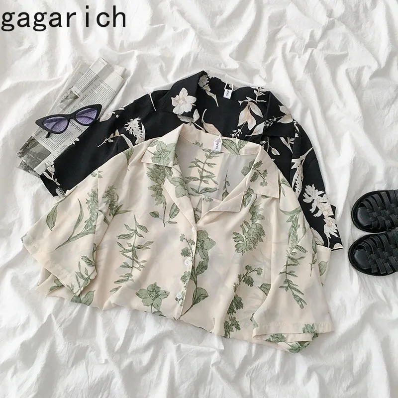 Gagarich женские блузки винтажные с цветочным принтом коротким рукавом Шифоновая