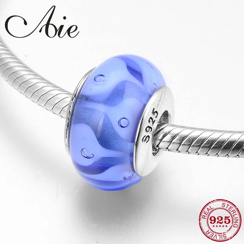2019 Hot 100% real 925 Sterling Silver Blue pattern Murano Glass Beads Fit Original European Charms Bracelet Jewelry making | Украшения и