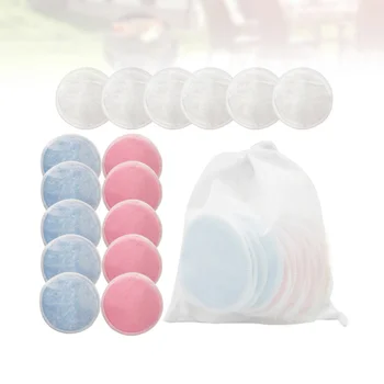 

16pcs 8cm Resuable Makeup Remover Pads Washable Bamboo Fiber Makeup Remover Pads Cotton Pads with 1 Net Bag (Pink + Blue + White