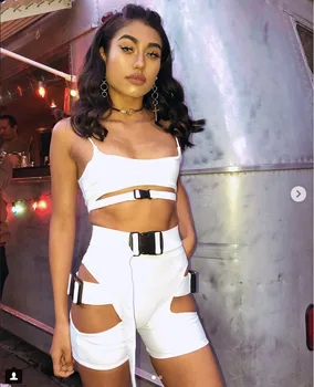 

European and American women's 2020 summer new sexy hollow school bag buckle sports solid color high street casual suit