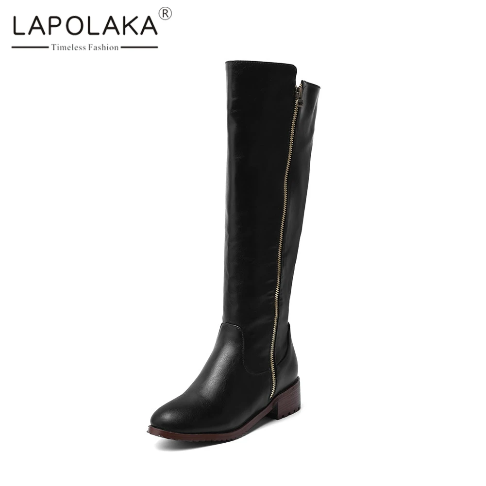 

Lapolaka Brand New INS Hot Plus Size 34-48 Zip Ladies Chunky Heels Shoes Woman Casual Party Office Knee High Boots Women