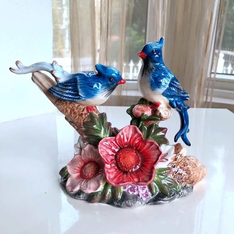 Miniature Porcelain Hand Painted Bird Figurine Australian Magpie on Branch 