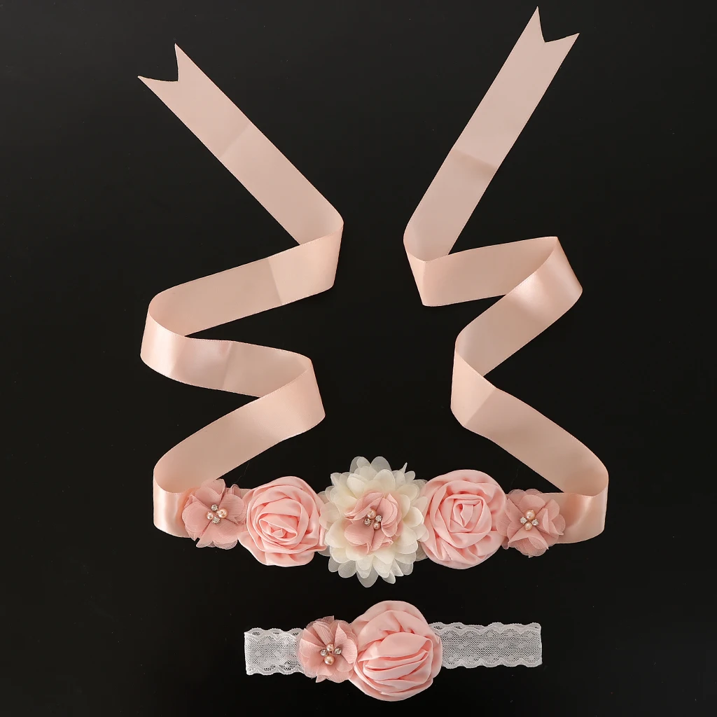 Light Orange Pack of 2 Maternity Sash Belt Headband Gender Reveal Shower Photo Booth Prop - Color: Light Orange