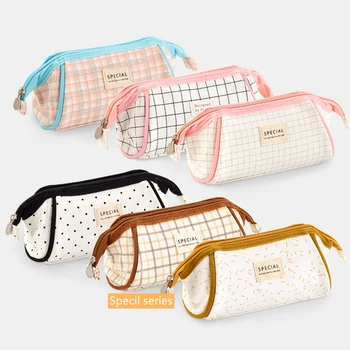 

Angoo Pen Pencil Bag Case Vintage Stripe Dots Plaid Canvas HandBag Storage Pouch for Stationery Students School Supplies H6525
