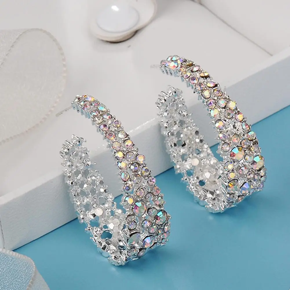 

Fashion Women C Type Dangle Colorful Rhinestone Inlaid Earrings Jewelry Gift Glitter Colored Earrings New