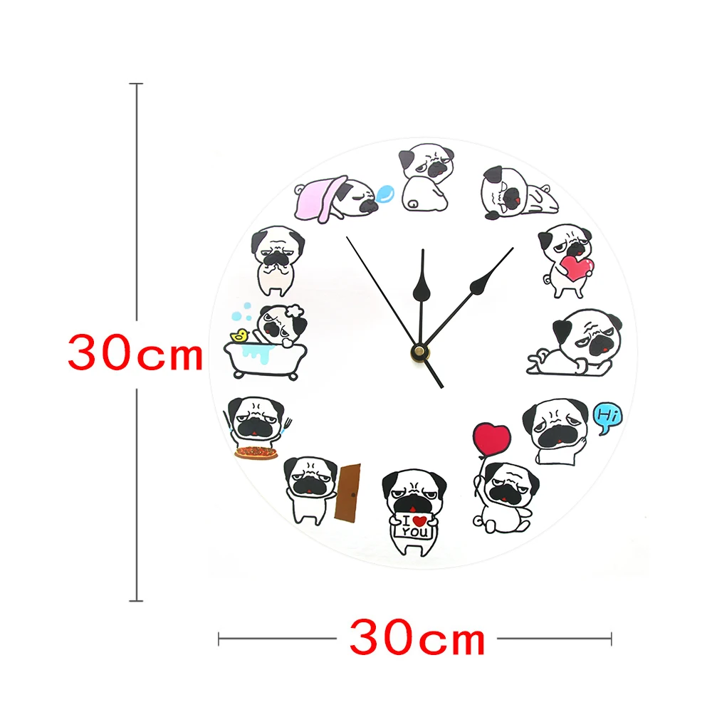 Мультфильм собака порода щенка печатных настенные часы duvar saati современный дизайн бесшумный Творческий 12 ''Различные Мопс любимого питомца подарок