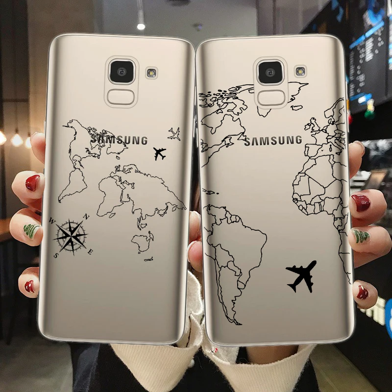 Роскошный мягкий чехол из ТПУ с картой мира для путешествий Samsung Note 10 Pro Lite J3 J5 J7 2017