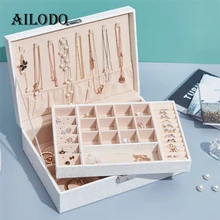 Ailodo Big Jewelry Box For Women Double Layers Necklaces Earrings Rings Bracelets Jewelry Packaging Display Box Birthday Gift