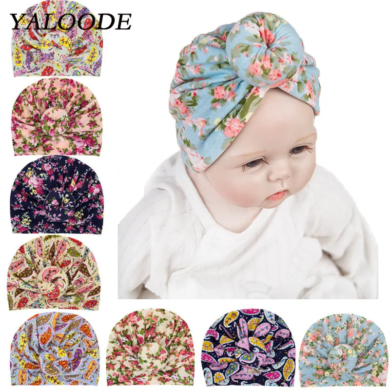 

YALOODE Cute Floral Print Baby Hats Donuts Cotton Indian Caps Baby Girl Boy Caps Newborn Infant Toddler Hat Baby Accessories