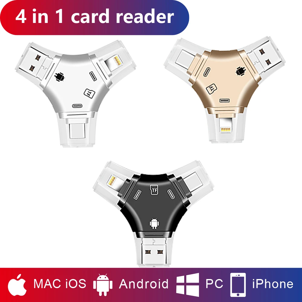 

Card Reader For iPhone Android Type-C USB 4 In 1 OTG Adapter Multi All In 1 card readers Connect U Flash Drive Mouse For IOS13