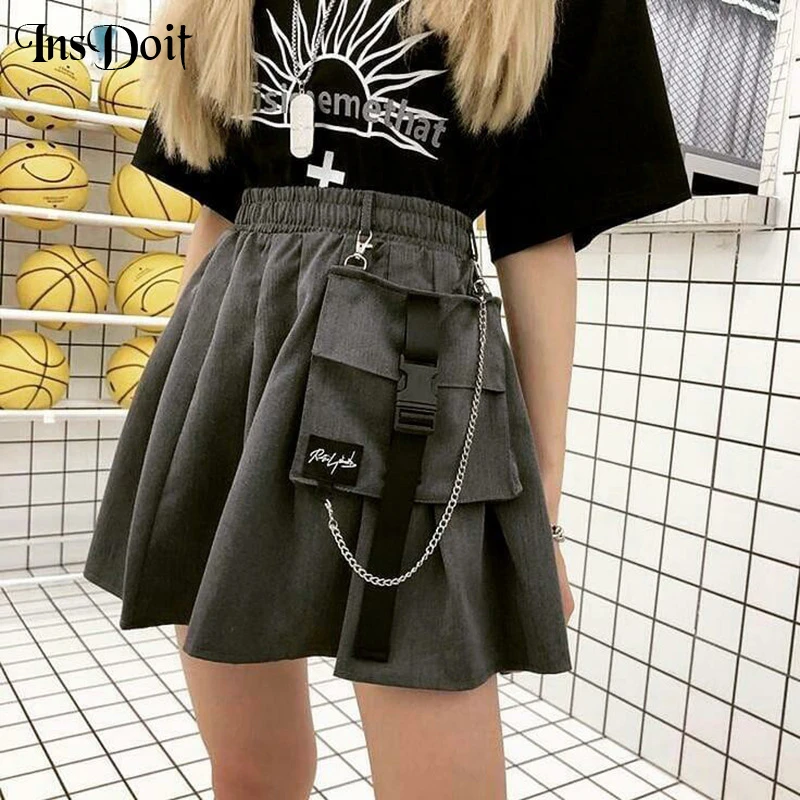 Women Pleated Skirts Goth Vintage Harajuku High Waist Streetwear Punk Mini Skirt