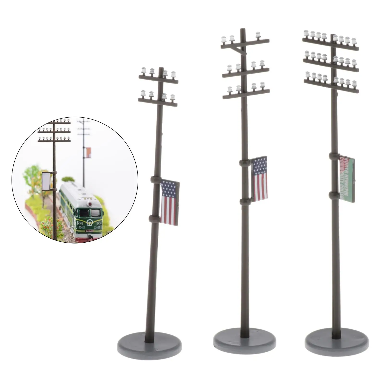 3 Pieces 1:42 Miniature Mini Telephone Poles for Train Architecture MISE