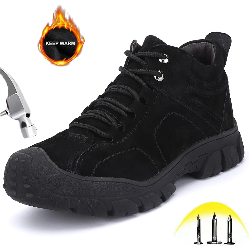 

Warm Safety Work Boots for Men and Women Winter Male High top Steel toe cap Puncture Proof Velvet Waterproof Work Safety Shoes