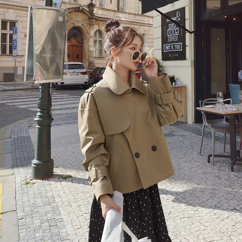

Online Celebrity Khaki Trench Coat Women's Short Short-height 2019 New Style Spring And Autumn Korean-style Loose Casual Fashion
