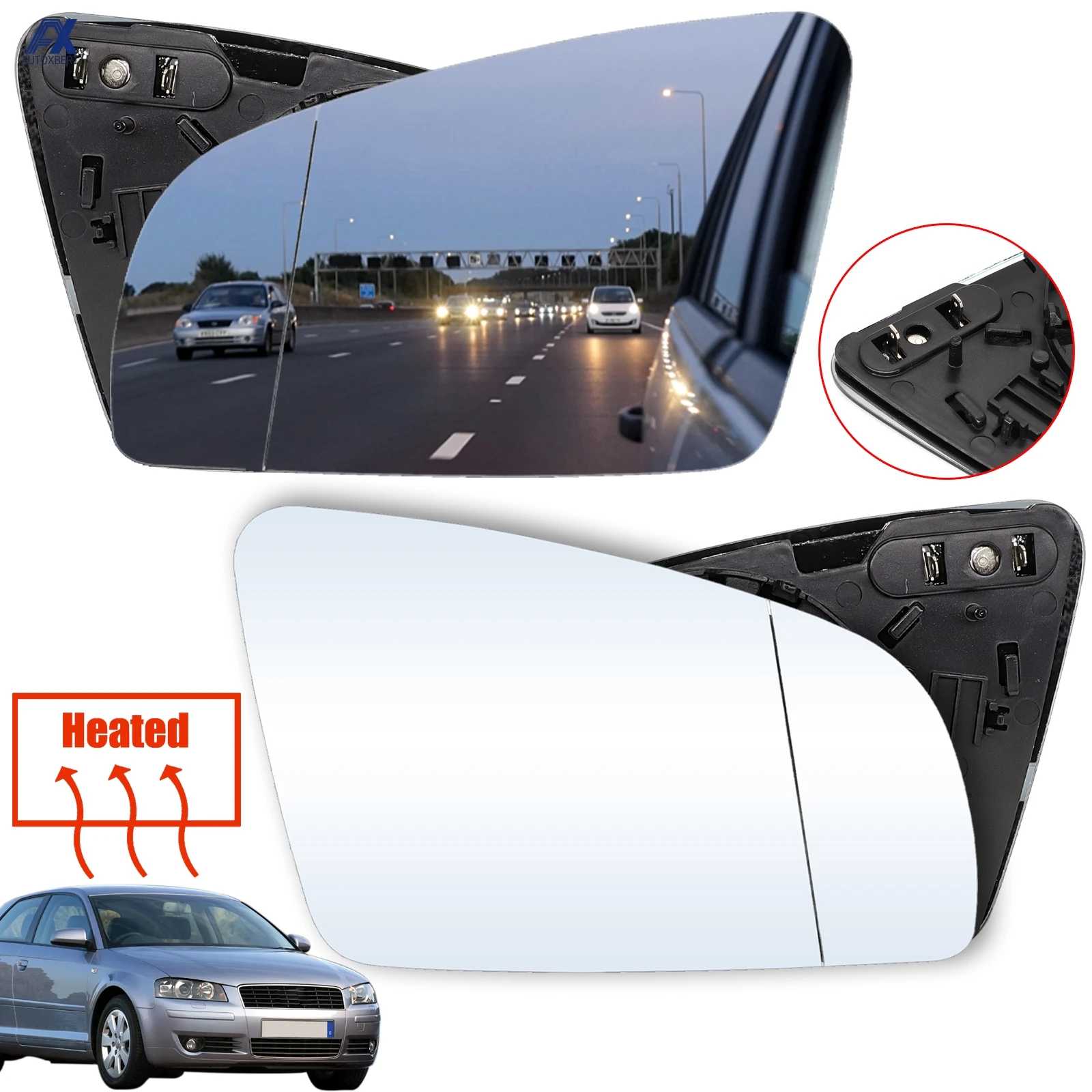 LEFT Door Wing Rear view Heated Mirror Glass For Audi A3 S3 A4 S4 A6 2001-2008