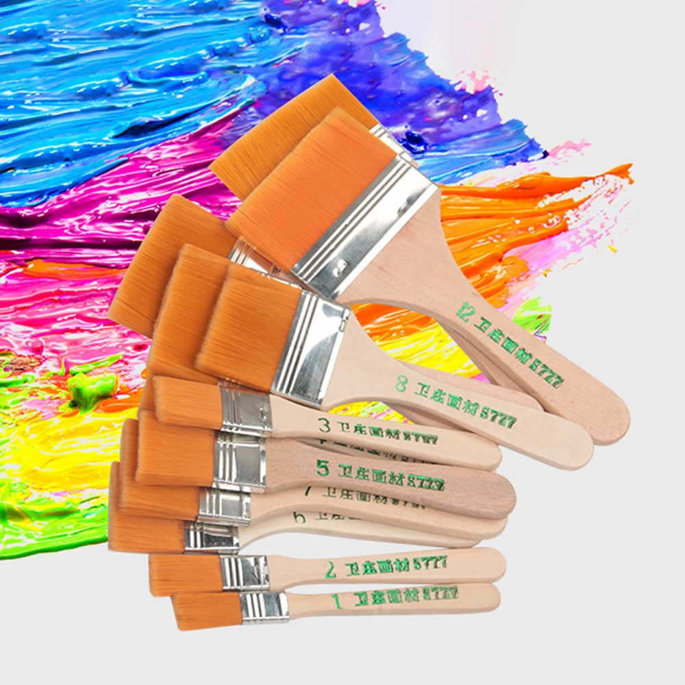12 шт./компл. плоская нейлоновая деревянная ручка масляная краска кисть для