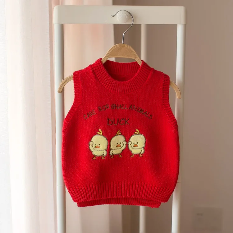 

Mmtkids Korean-style Childrenswear 2019 Spring Kids' Sweater Girls Cartoon Multi-color Vest Waistcoat H490