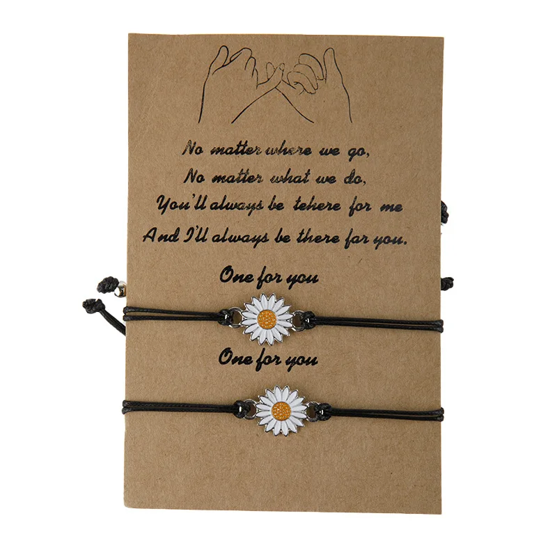 2PC Sunflower Bracelet Daisy Adjustable Woven Bracelet Ladies Bangle Vintage Jewelry Couple Lucky Friendship