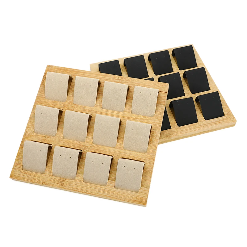 

12 Grids Bamboo Velvet Jewelry Packaging Display Stand Ear Stud Earrings Holder Rack Storage Case Jewelry Organizer Box