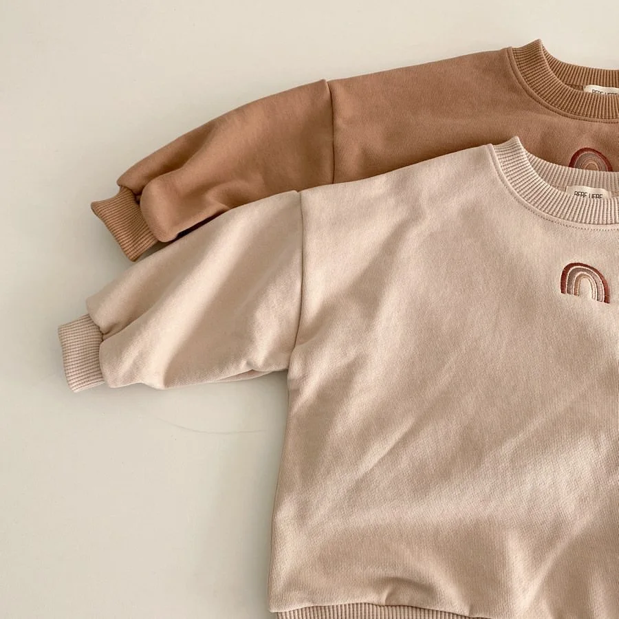 Spring 0-4Yrs Baby Girls Clothes Infant Kids Boys Rainbow Embroidery Sweatshirts Tops Autumn Spring Clothing Outfits
