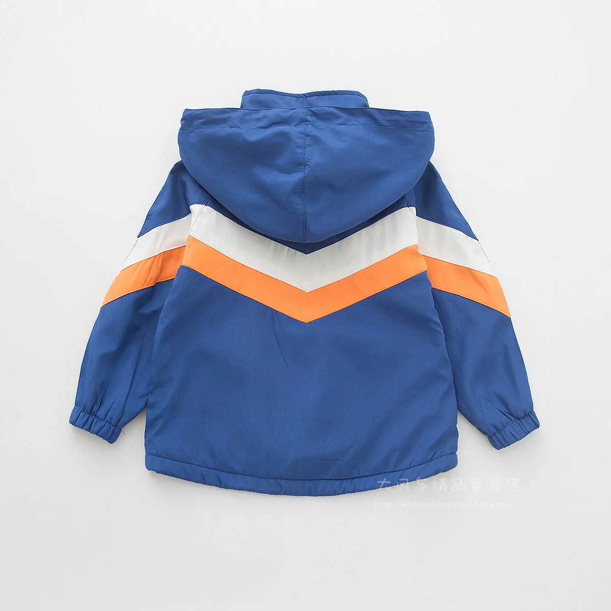

0719-26 2019 Autumn New Style Stripe Spell Color BOY'S plus Velvet Hooded Raincoat Jacket Zip-up Shirt Coat